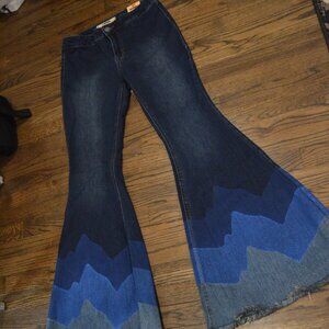 Rock & Roll Denim Funky Wide Flair Blue Jeans-31 x 34  NWT